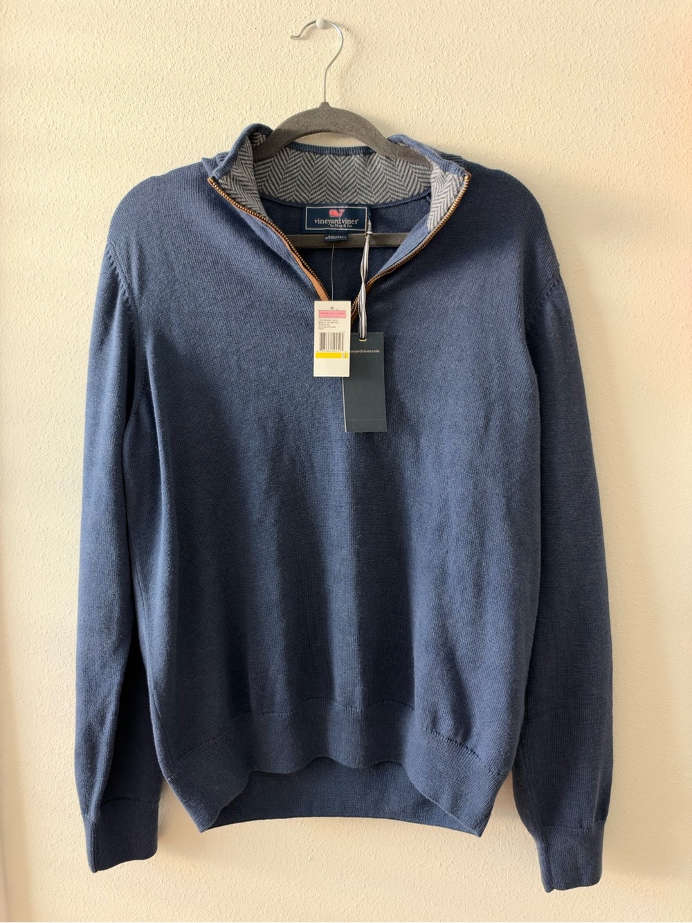 Vineyard Vines Round Hill 1/4 Zip Sweater Mens M Blue Pima Alpaca Suede NWT